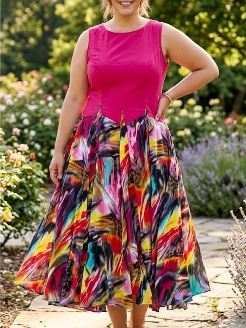 Nu-Look Vibrant Mixed Media Abstract Maxi Dress Cotton Boho Vibrant Flowy Fairy